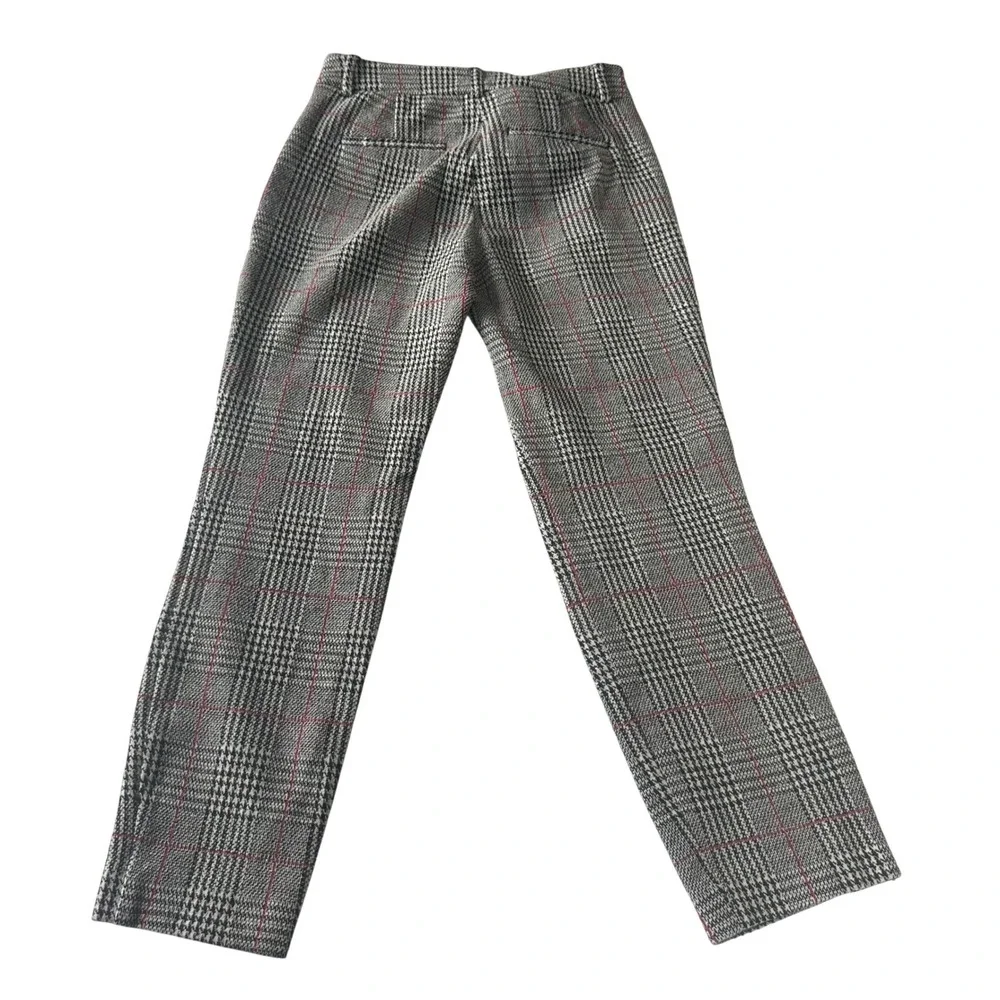 Express Columnist Ankle Mid Rise Plaid Pants Grey Red Windowpane 2R 600006